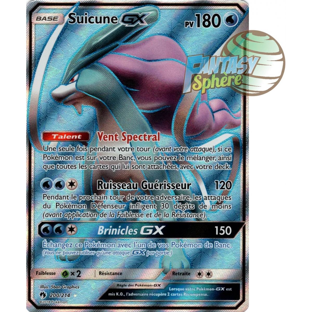 Item Suicune GX - Full Art Ultra Rare  200/214 - Soleil et Lune 8 Tonnerre Perdu