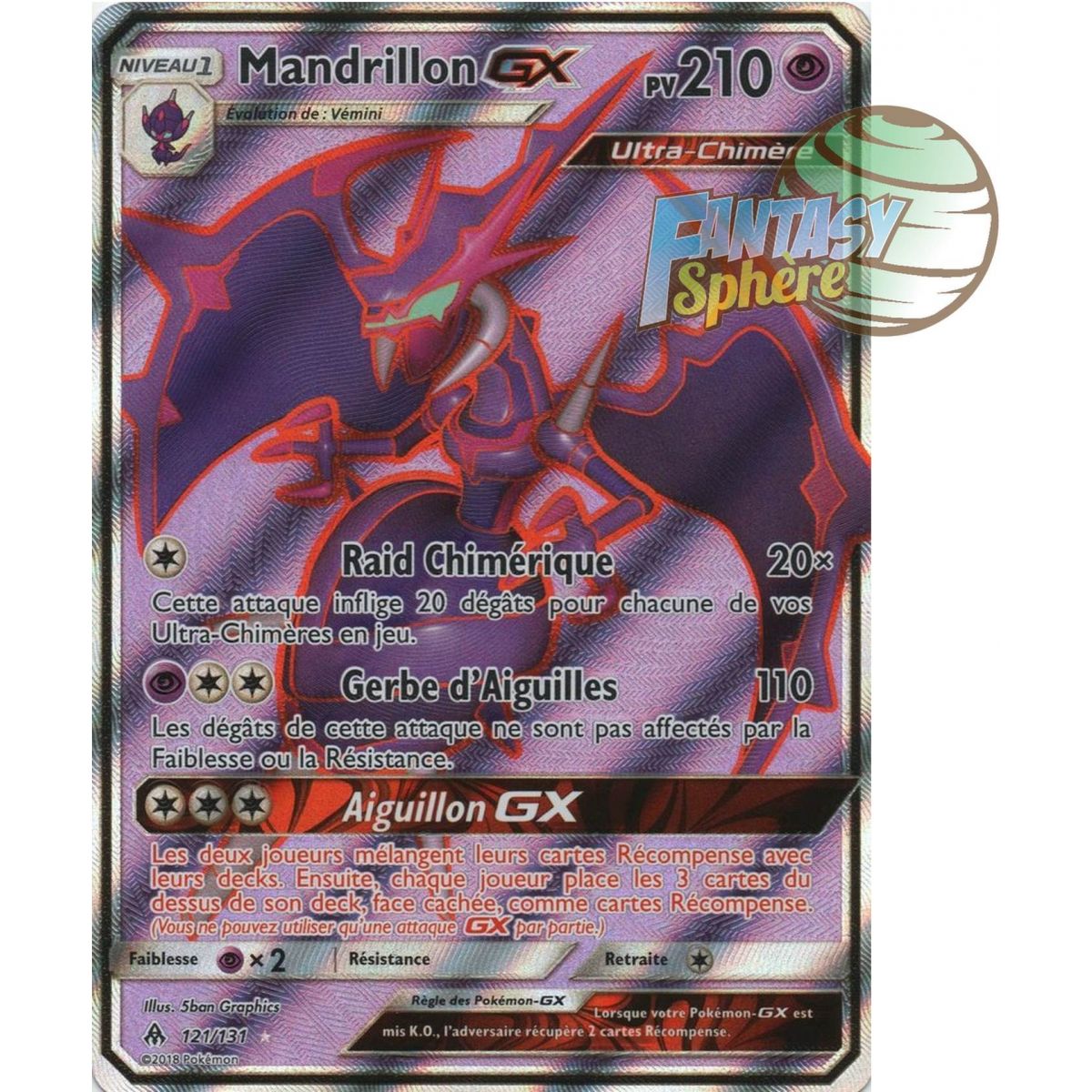 Mandrillon GX - Full Art Ultra Rare  121/131 - Soleil et Lune 6 Lumière Interdite