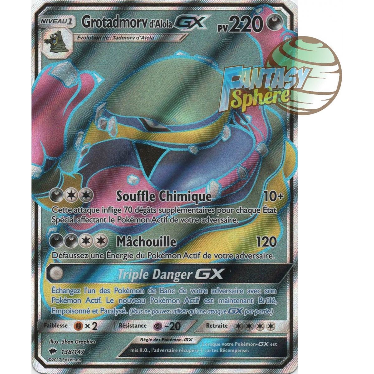 Item Grotadmorv d'Alola GX - Full Art Ultra Rare  138/147 - Soleil et Lune 3 Ombres Ardentes