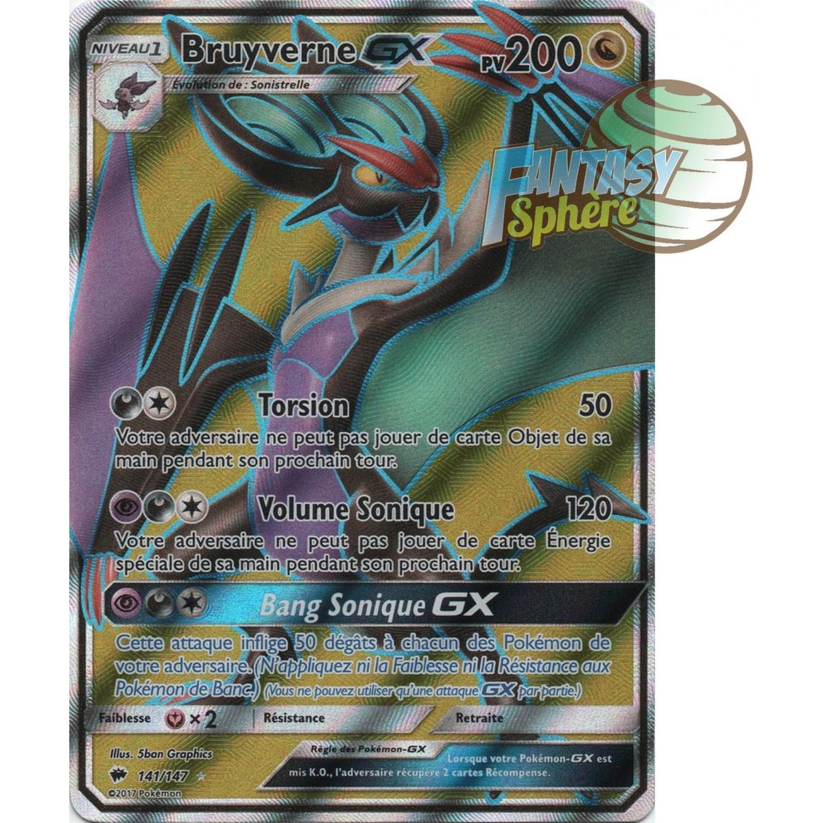 Bruyverne GX - Full Art Ultra Rare  141/147 - Soleil et Lune 3 Ombres Ardentes