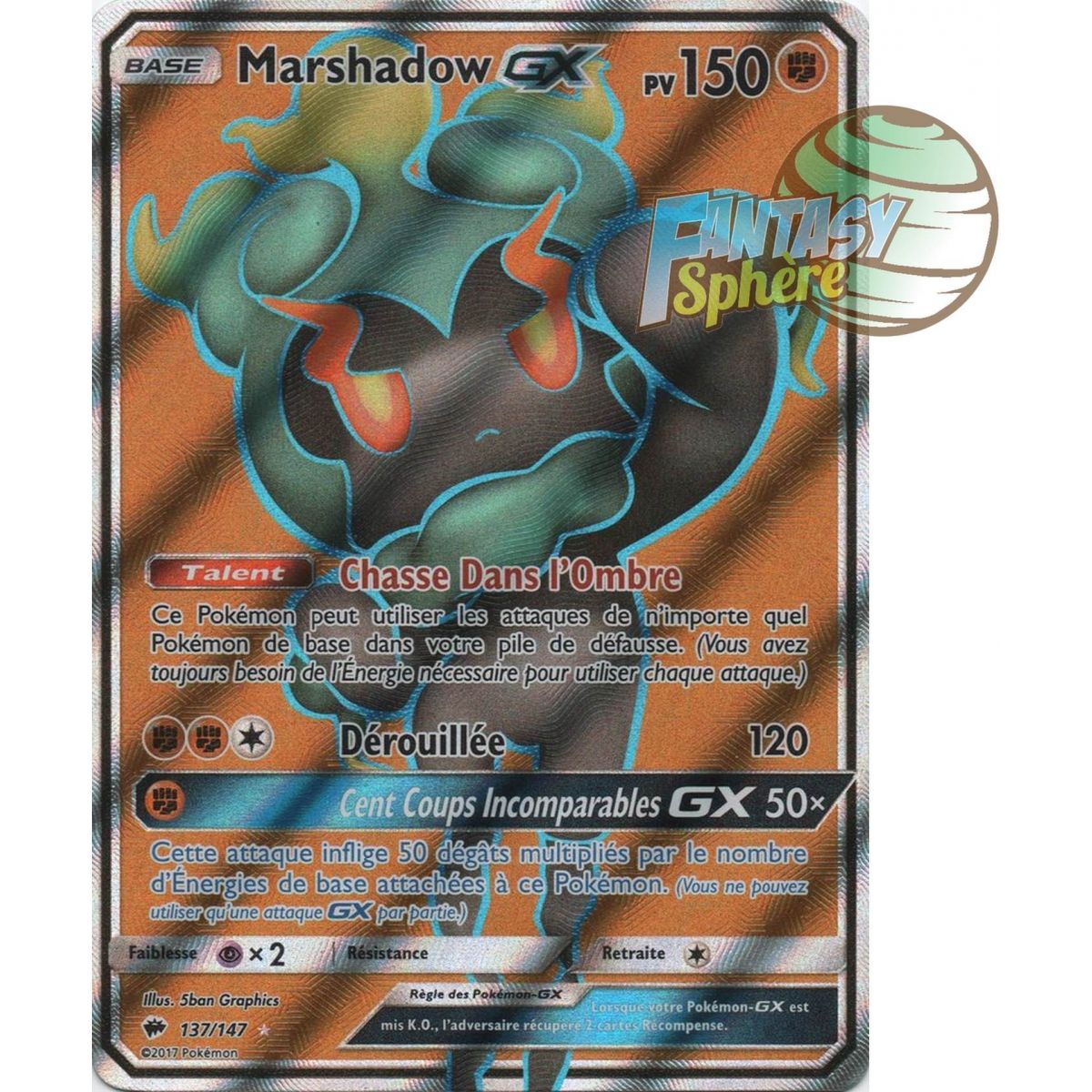 Item Marshadow GX - Full Art Ultra Rare  137/147 - Soleil et Lune 3 Ombres Ardentes