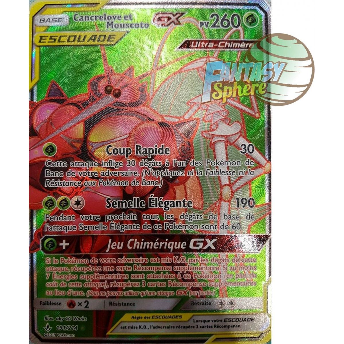 Cancrelove et Mouscoto GX - Full Art Ultra Rare  191/214 - Soleil et Lune 10 Alliance Infaillible