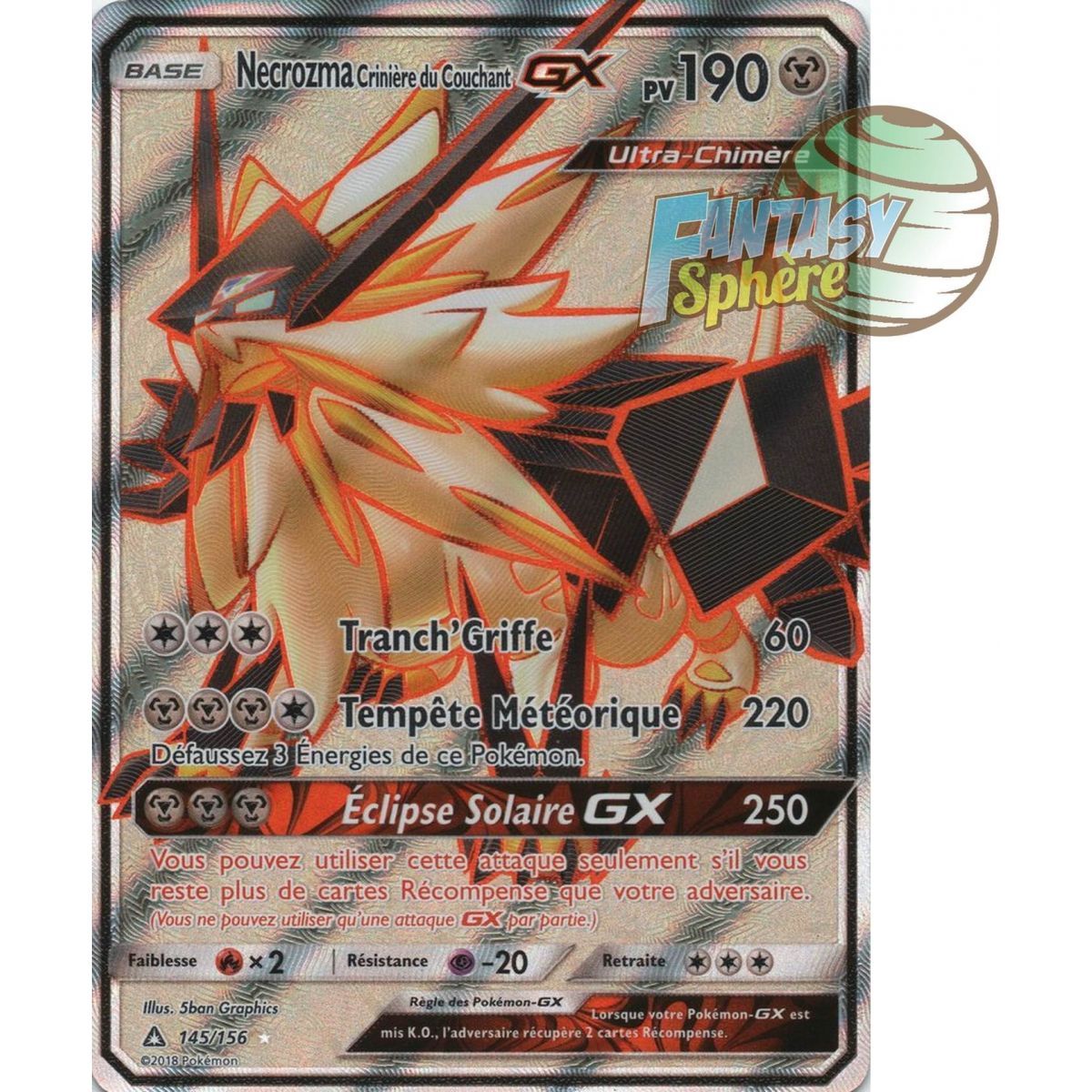 Necrozma Crinière du Couchant GX - Full Art Ultra Rare  145/156 - Soleil et Lune 5 Ultra Prisme