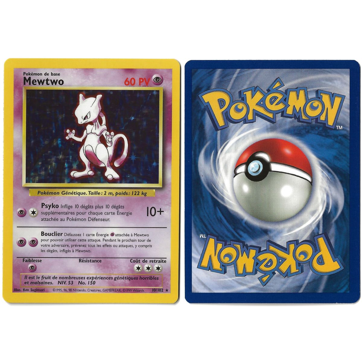 Item Mewtwo 10/102 Set de Base Holo Unlimited Français Voir Scan