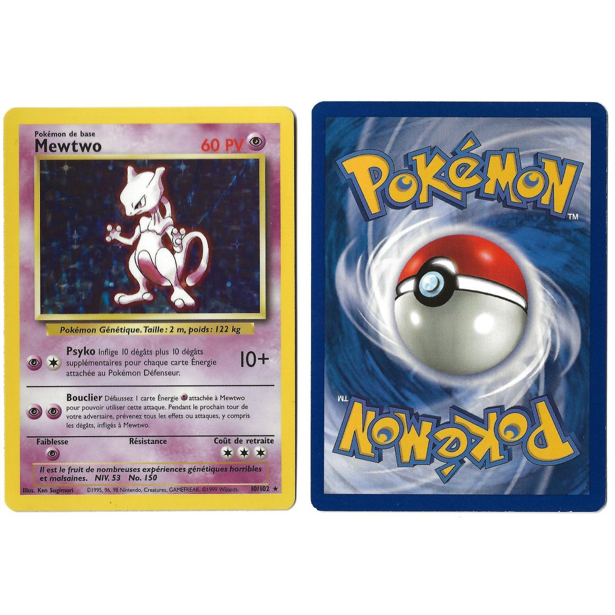 Item Mewtwo (2) 10/102 Set de Base Holo Unlimited Français Voir Scan