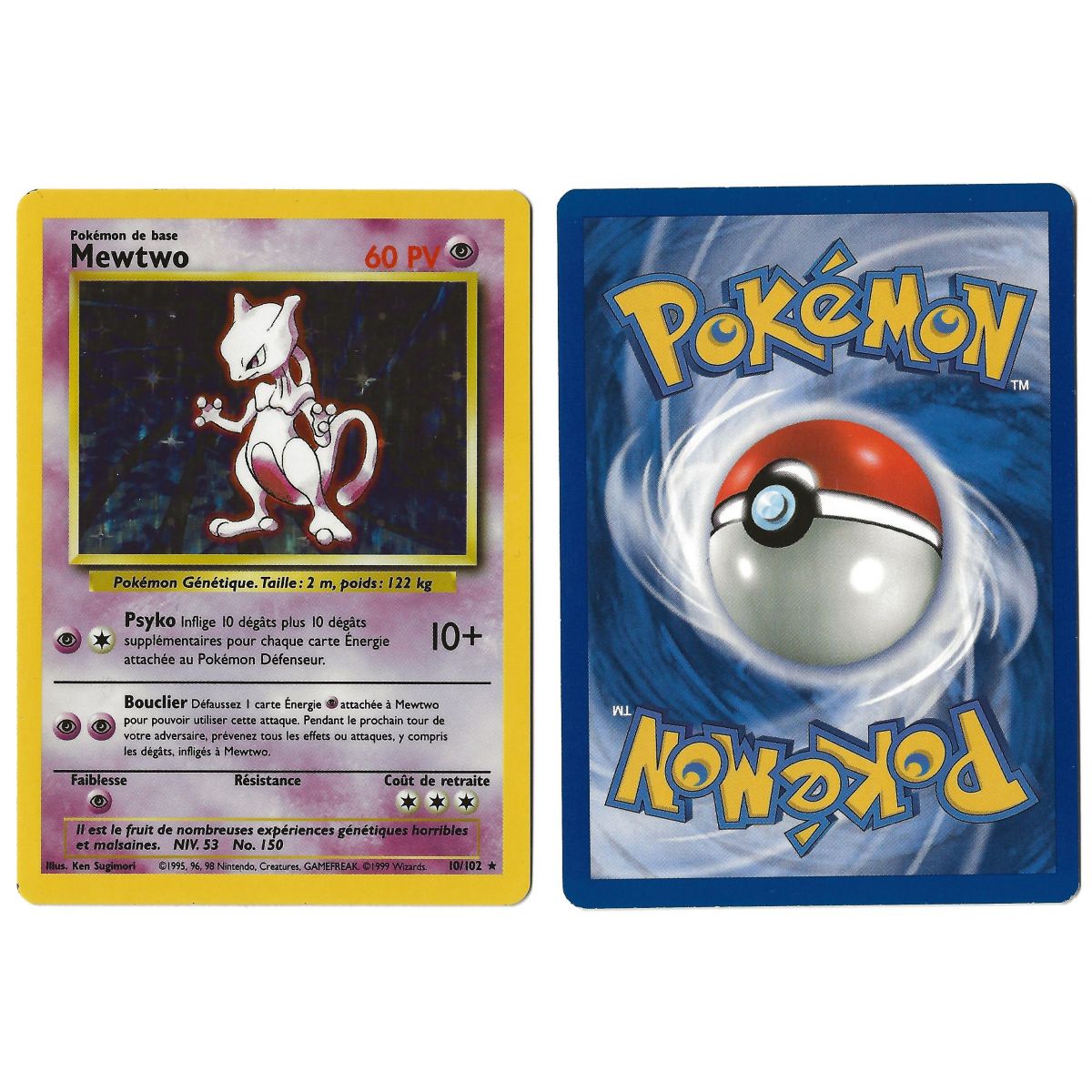 Mewtwo (8) 10/102 Set de Base Holo Unlimited Français Voir Scan