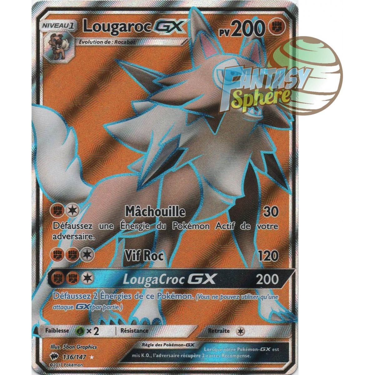 Item Lougaroc GX - Full Art Ultra Rare  136/147 - Soleil et Lune 3 Ombres Ardentes