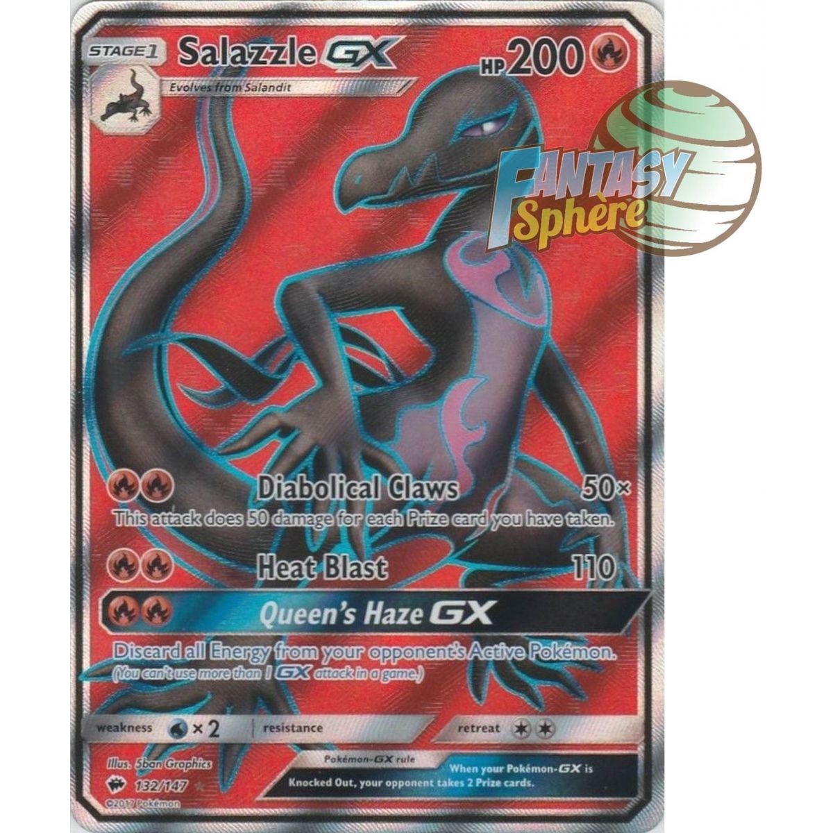 Malamandre GX - Full Art Ultra Rare  132/147 - Soleil et Lune 3 Ombres Ardentes