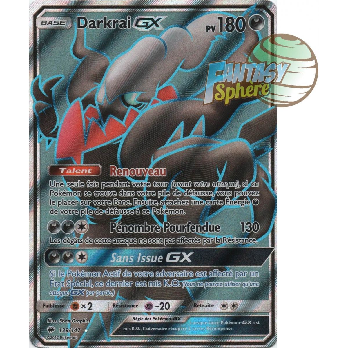 Item Darkrai GX - Full Art Ultra Rare  139/147 - Soleil et Lune 3 Ombres Ardentes