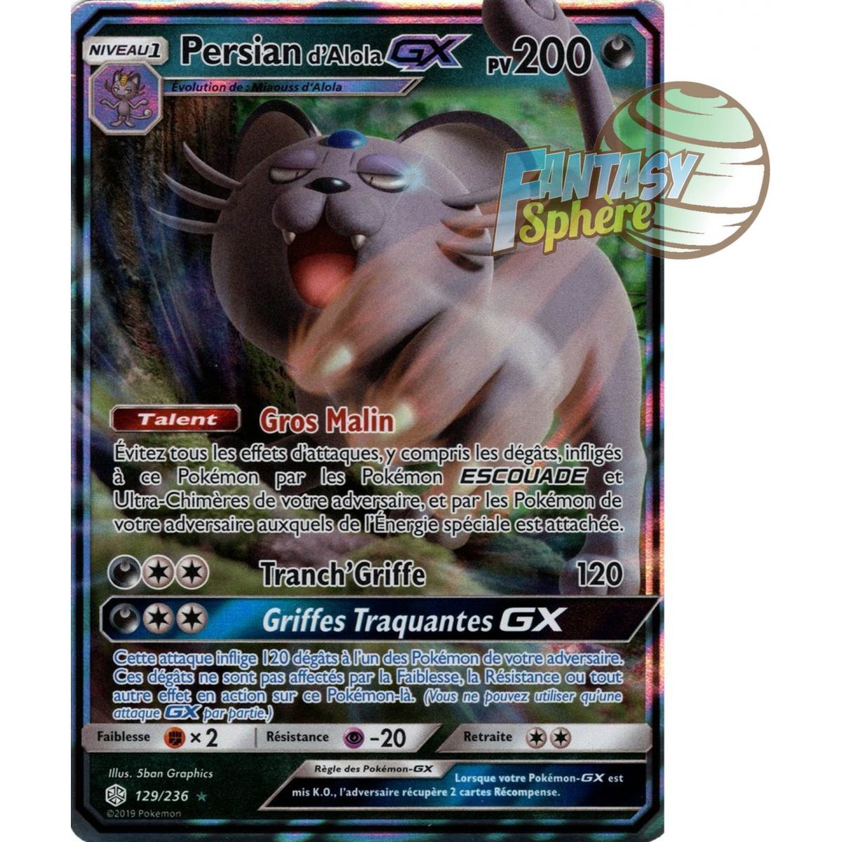 Item Persian d'Alola GX - Ultra Rare 129/236 - Soleil et Lune 12 Éclipse Cosmique