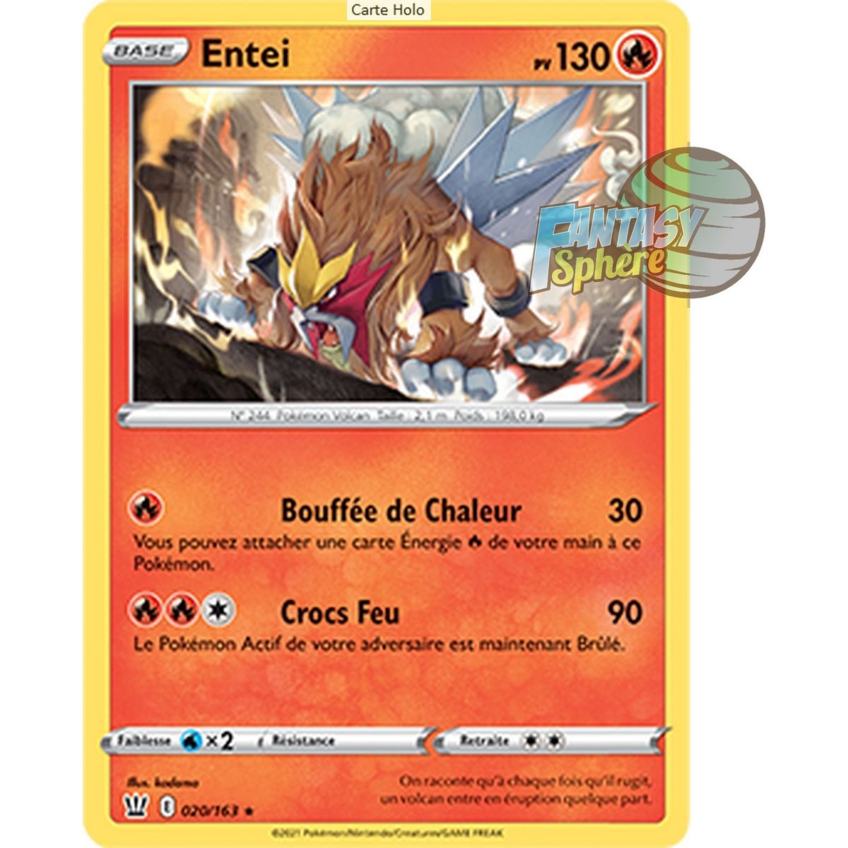 Entei - Holo Rare 20/163_H - Epee et Bouclier Style de Combat