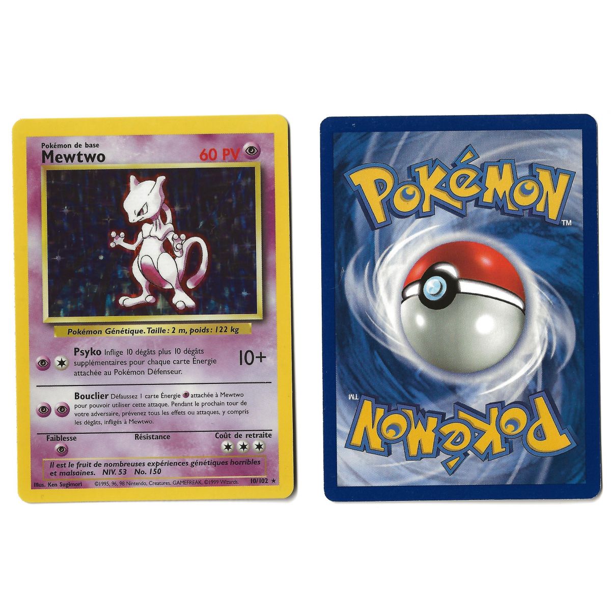 Item Mewtwo (1) 10/102 Set de Base Holo Unlimited Français Voir Scan