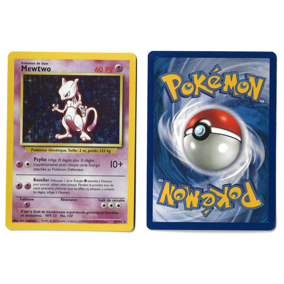 Mewtwo (3) 10/102 Set de Base Holo Unlimited Français Near Mint