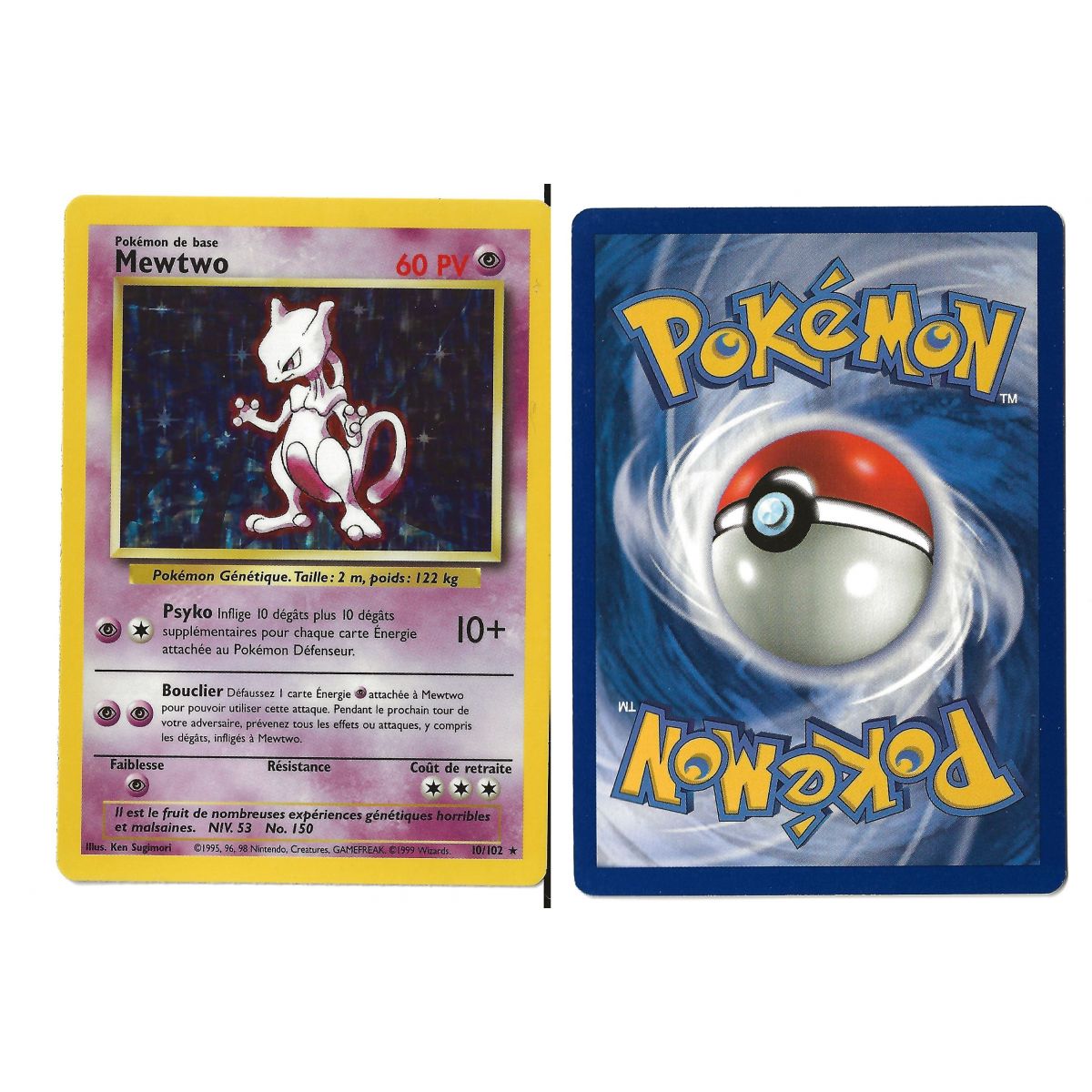 Mewtwo (4) 10/102 Set de Base Holo Unlimited Français Near Mint