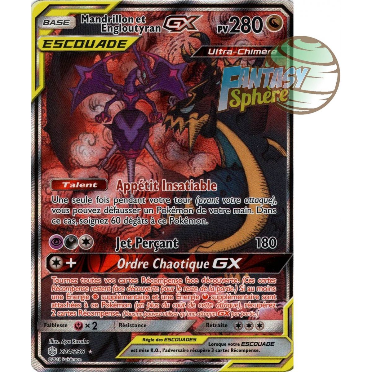 Mandrillon et Engloutyran GX - Full Art Ultra Rare  224/236 - Soleil et Lune 12 Éclipse Cosmique
