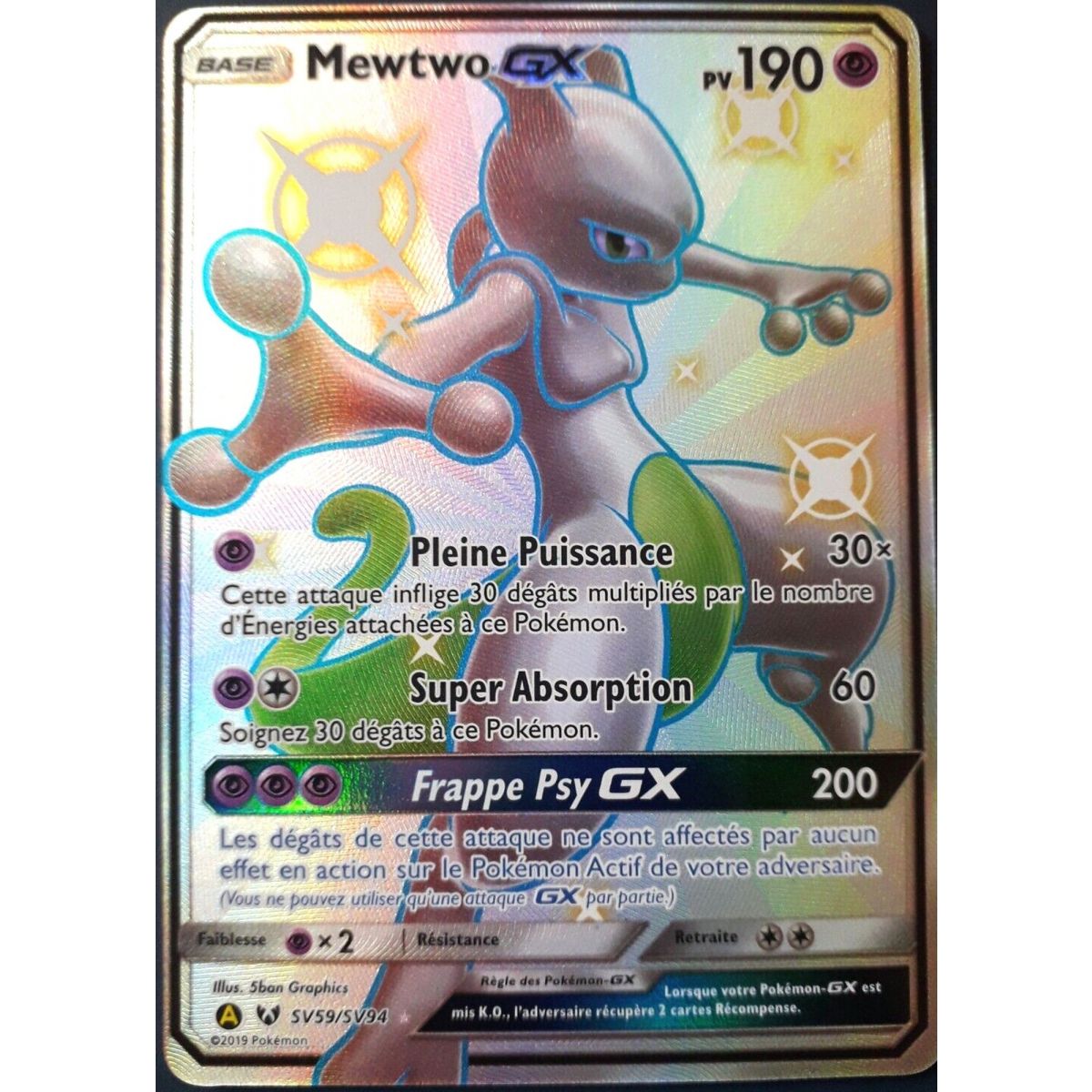 Mewtwo GX - Full Art Ultra Rare SV59/SV94 - Soleil et Lune 11.5 Destinees Occultes