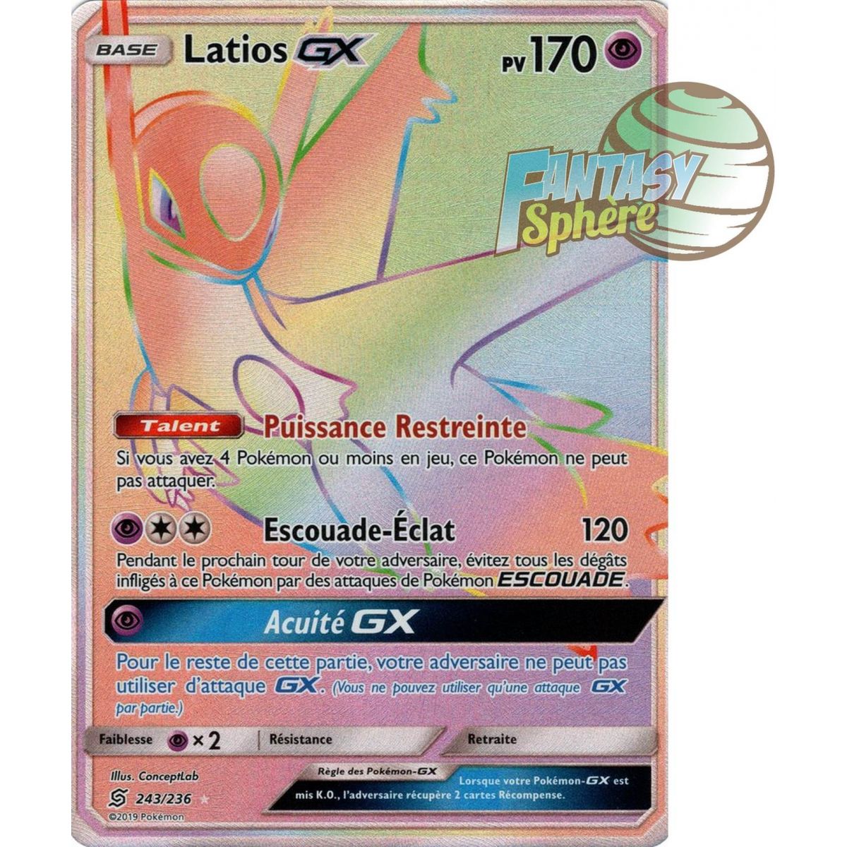 Latios GX - Secret Rare 243/236 - Soleil et Lune 11 Harmonie des Esprits