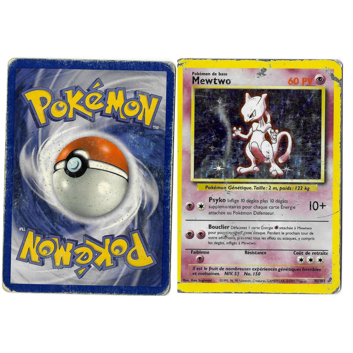 Item Mewtwo (1) 10/102 Set de Base Holo Unlimited Français Voir Scan