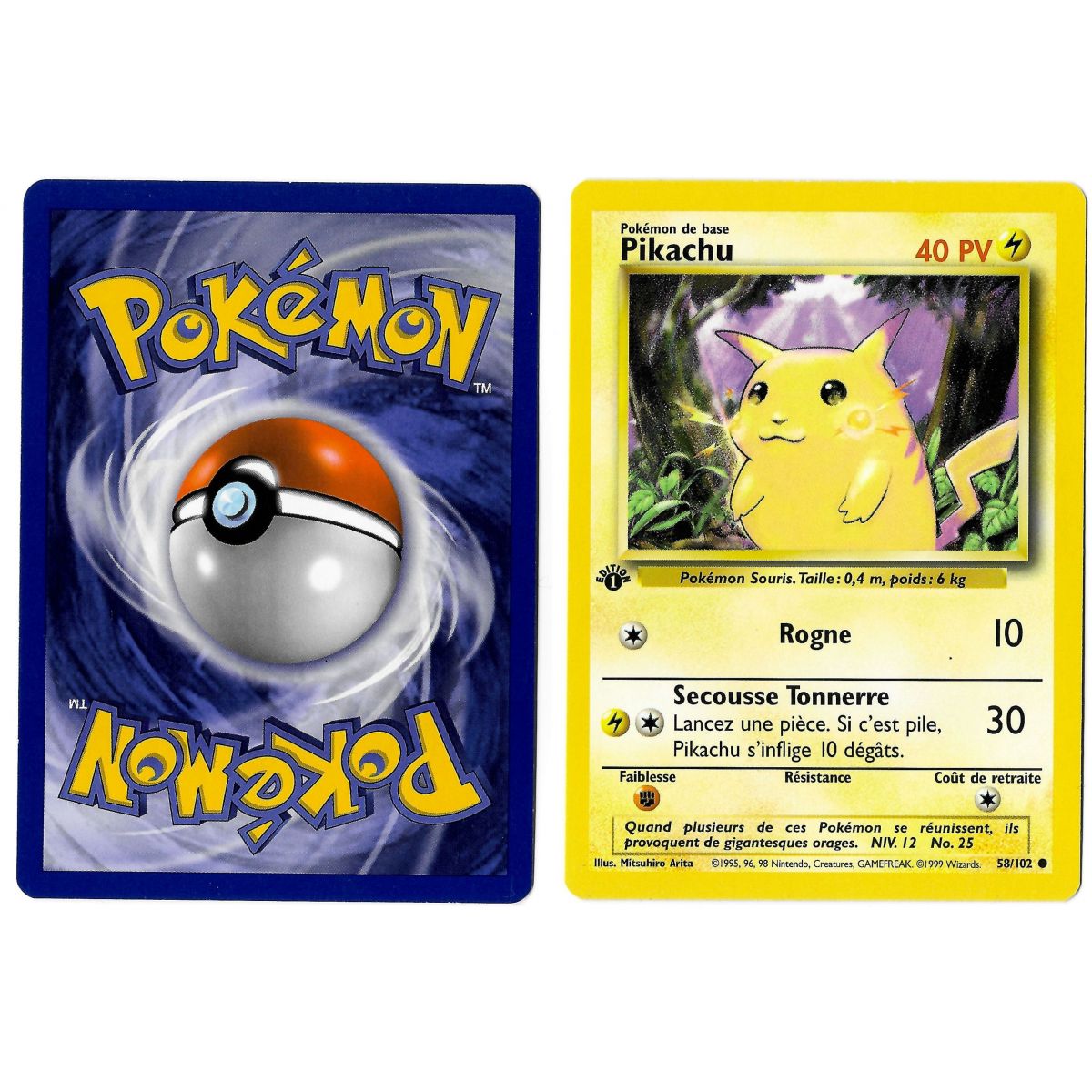 Pikachu 58/102 Set de Base Commune 1st Français Voir Scan