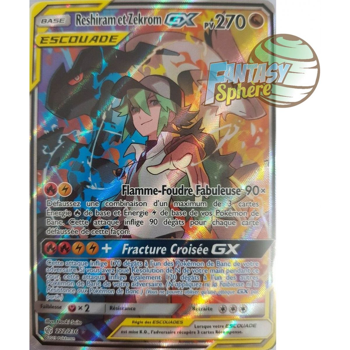 Reshiram et Zekrom GX - Full Art Ultra Rare  222/236 - Soleil et Lune 12 Éclipse Cosmique