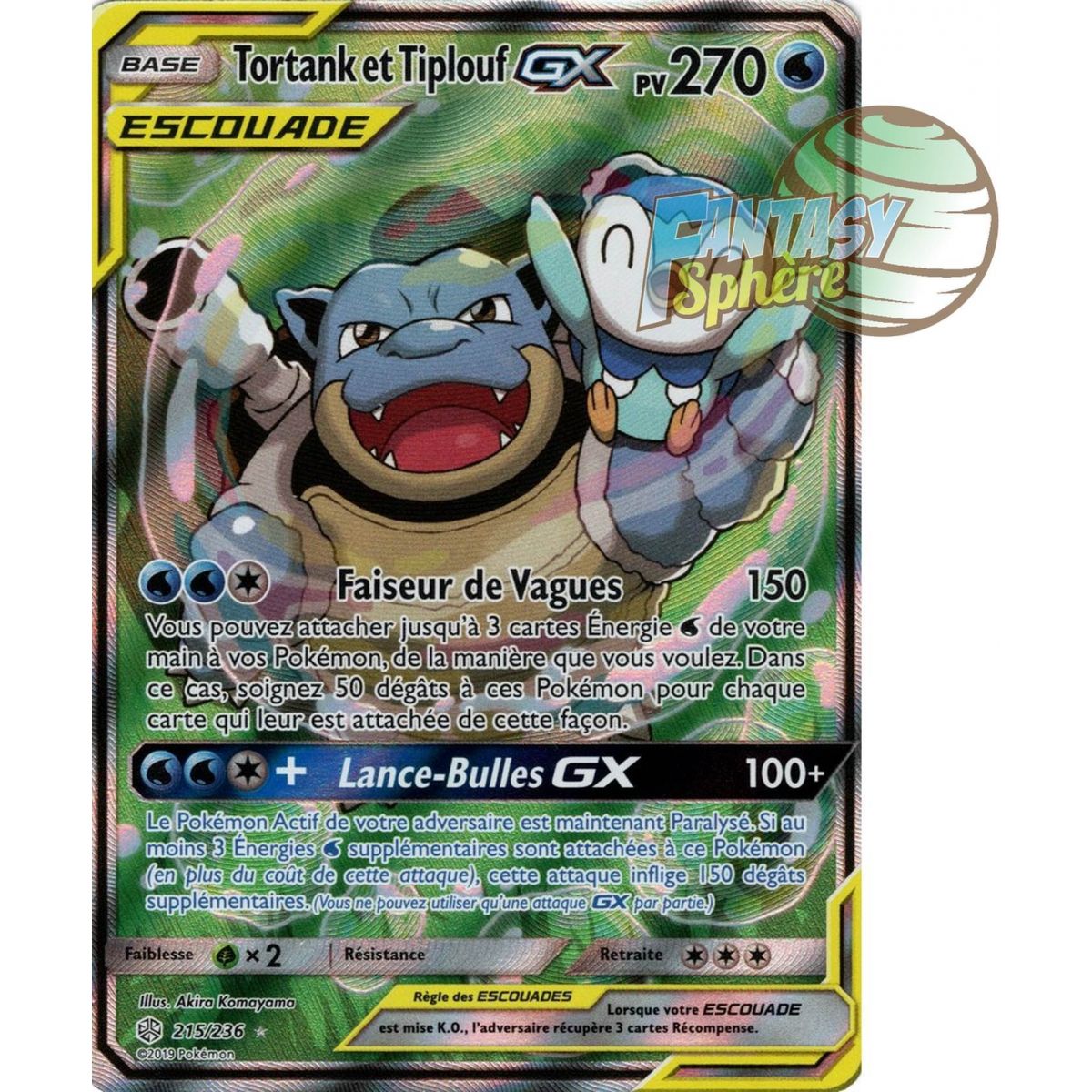 Tortank et Tiplouf GX - Full Art Ultra Rare  215/236 - Soleil et Lune 12 Éclipse Cosmique