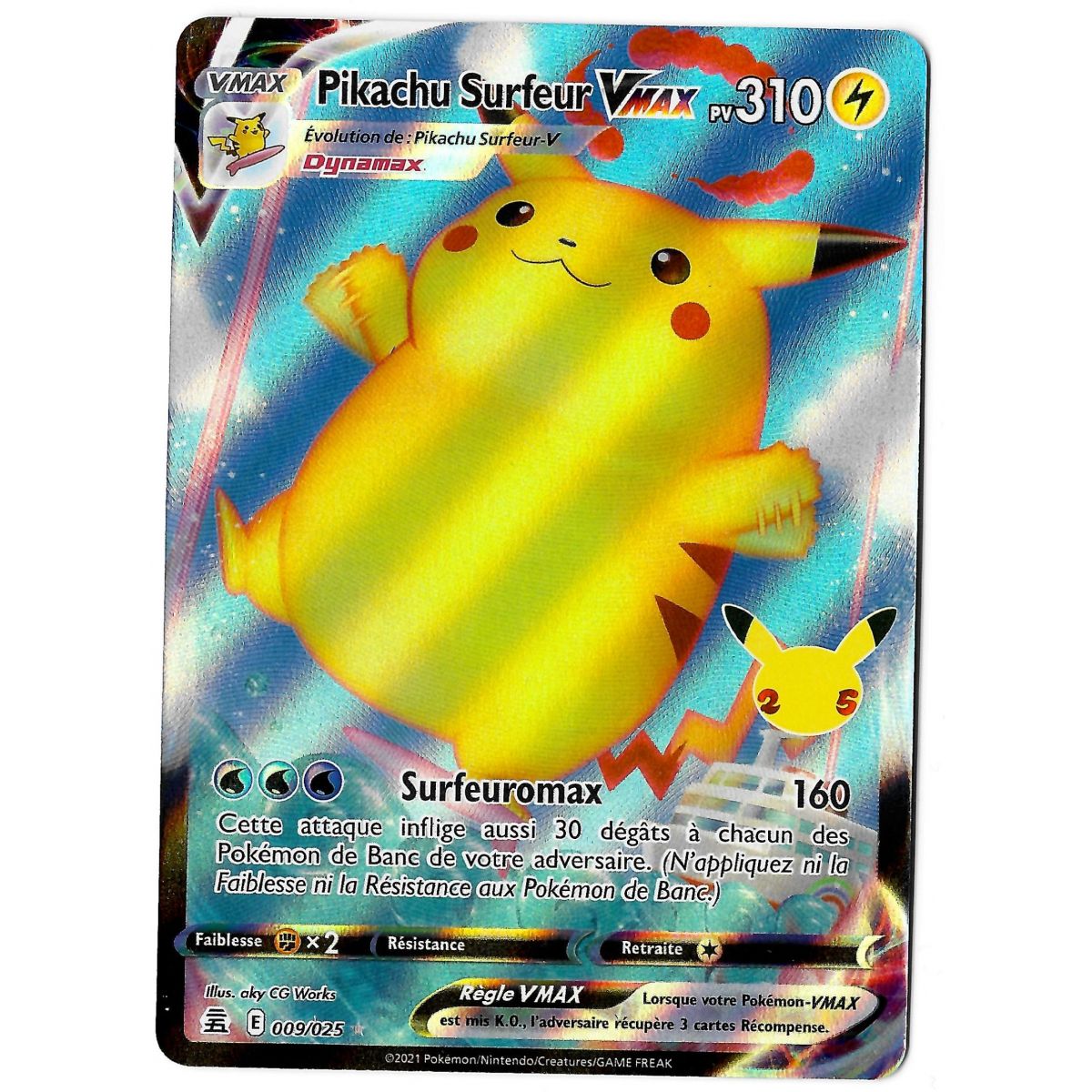 Item Pikachu Surfeur VMAX - Full Art Ultra Rare 009/025 EB07.5 Célébrations 25 Ans