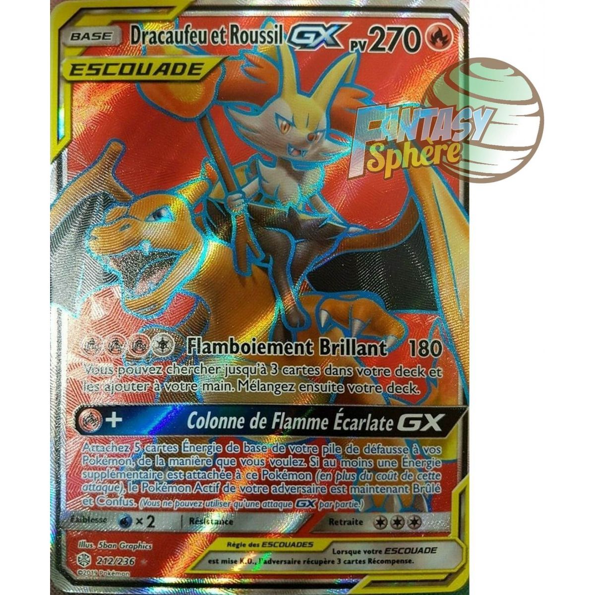 Dracaufeu et Roussil GX - Full Art Ultra Rare  212/236 - Soleil et Lune 12 Éclipse Cosmique