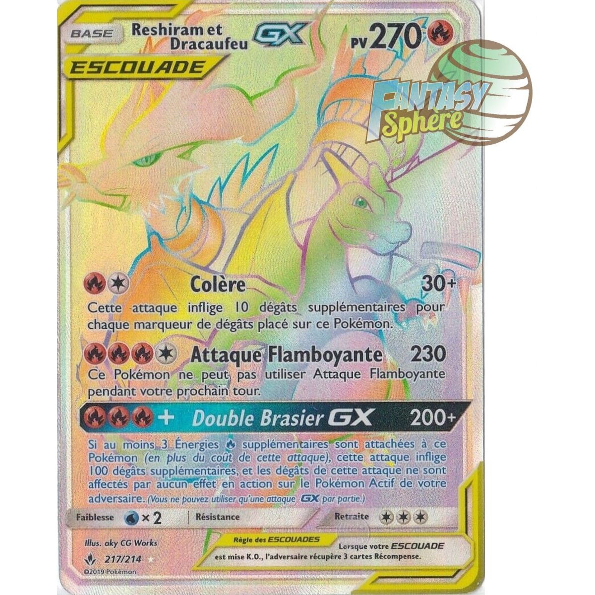 Reshiram et Dracaufeu GX - Secret Rare 217/214 - Soleil et Lune 10 Alliance Infaillible