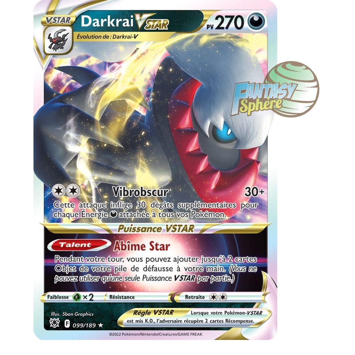 Darkrai VSTAR - Full Art Ultra Rare 99/189 - Epee et Bouclier Astres Radieux