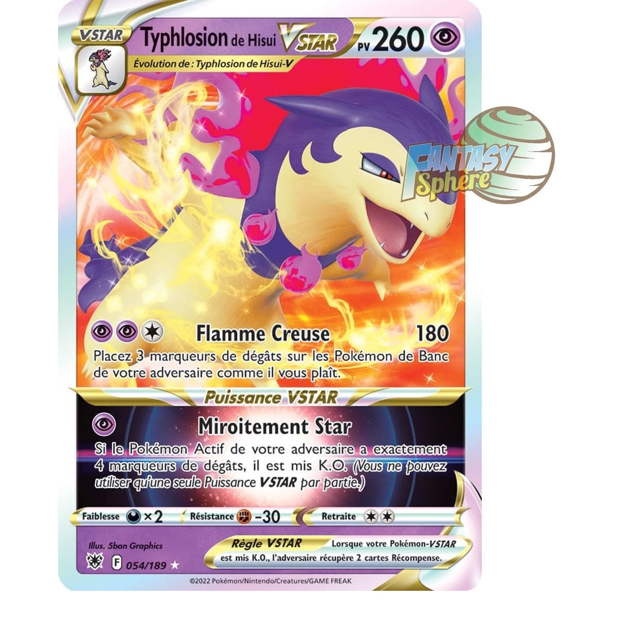 Typhlosion de Hisui VSTAR - Full Art Ultra Rare 54/189 - Epee et Bouclier Astres Radieux