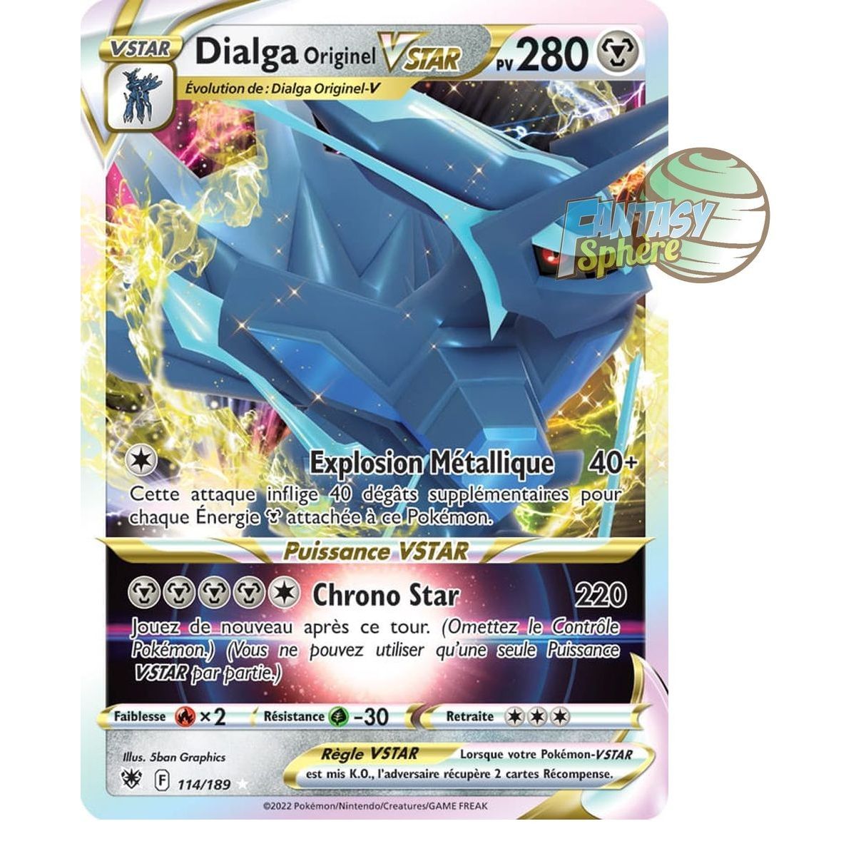 Dialga Originel VSTAR - Full Art Ultra Rare 114/189 - Epee et Bouclier Astres Radieux