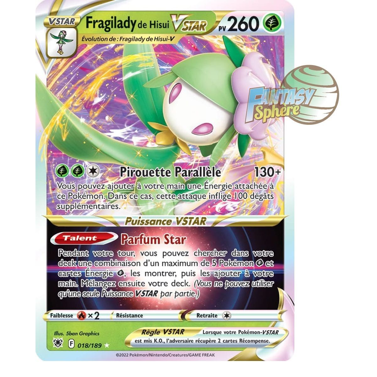 Fragilady de Hisui VSTAR - Full Art Ultra Rare 18/189 - Epee et Bouclier Astres Radieux