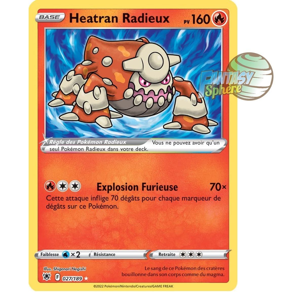 Heatran Radieux - Radiant Rare 27/189 - Epee et Bouclier Astres Radieux