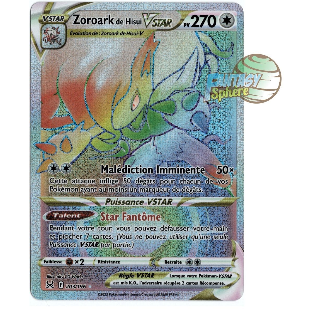 Zoroark de Hisui VSTAR - Secret Rare 203/196 - Epee et Bouclier 11 Origine Perdue