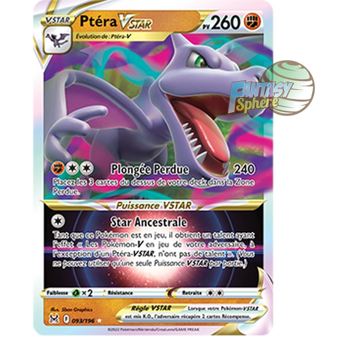 Ptéra VSTAR - Full Art Ultra Rare 93/196 - Epee et Bouclier 11 Origine Perdue