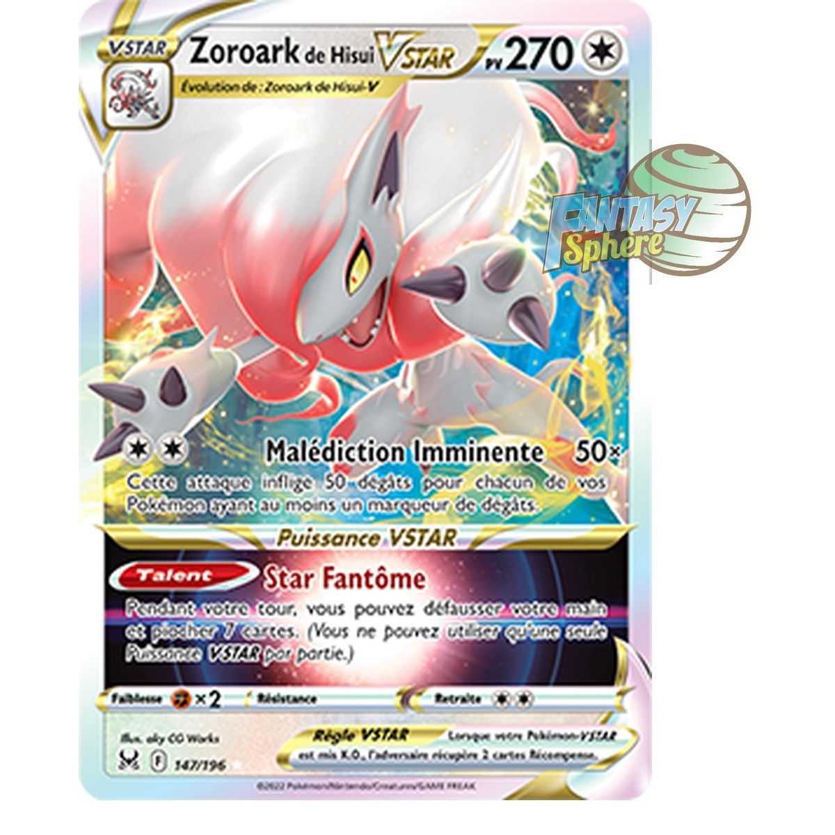 Zoroark de Hisui VSTAR - Full Art Ultra Rare 147/196 - Epee et Bouclier 11 Origine Perdue