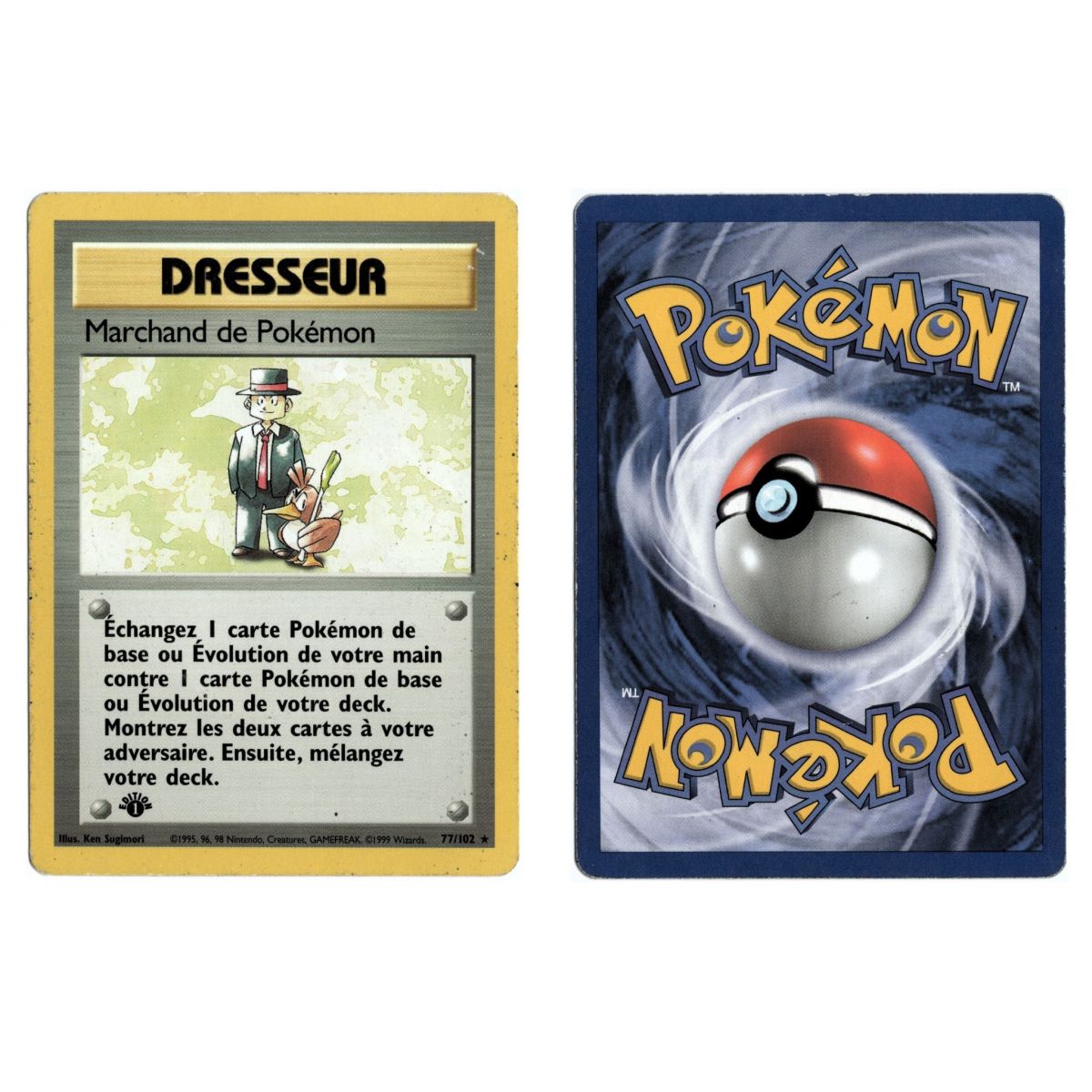 Marchand de Pokémon 77/102 Set de Base Rare 1st Français Voir Scan