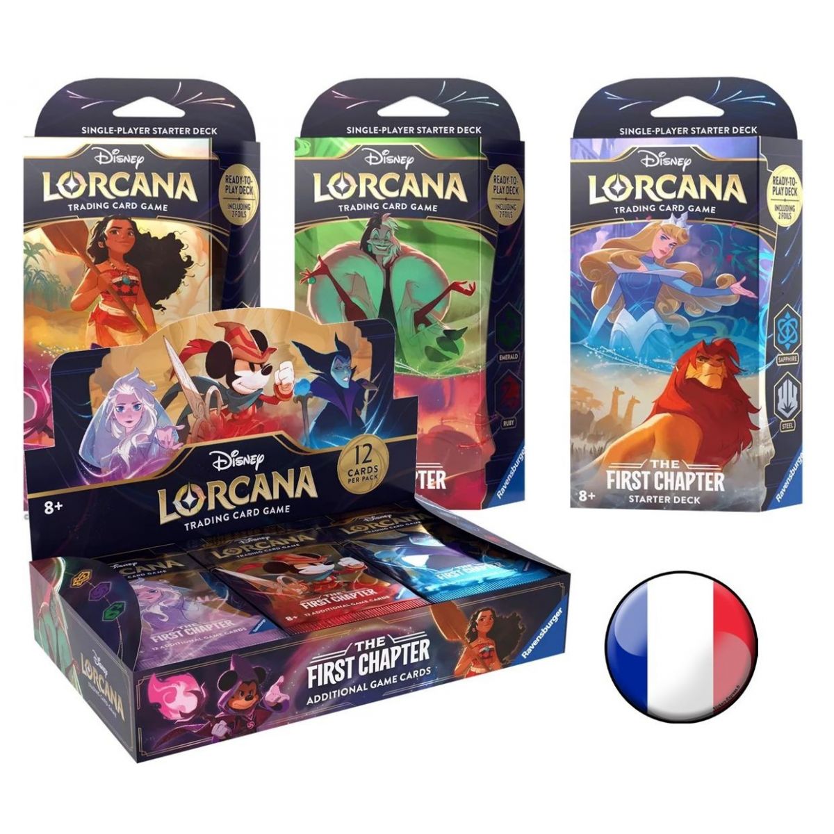 Disney Lorcana - Pack Boite de Booster et 3 Deck de Demarrage - Premier Chapitre - FR