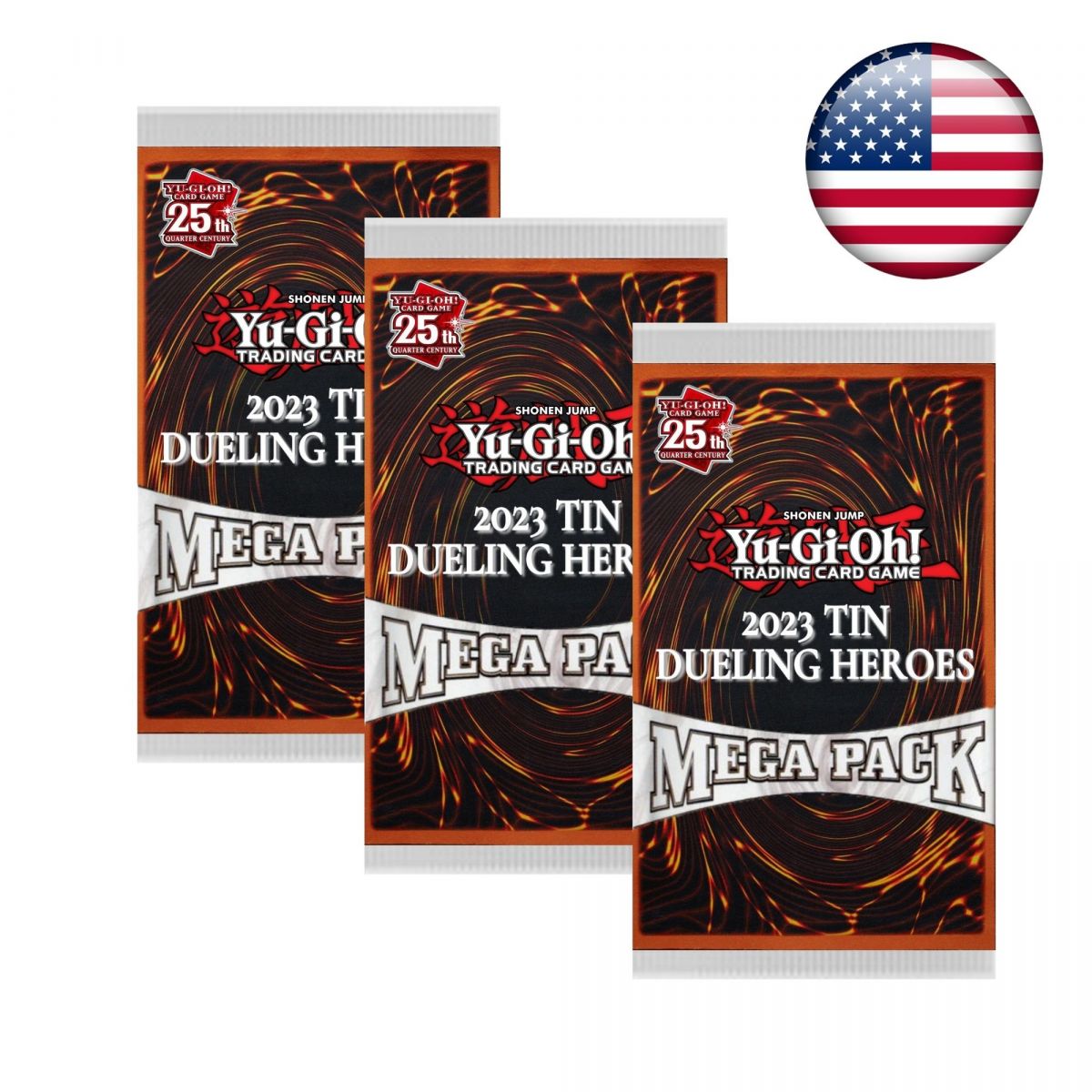 Yu-Gi-Oh! - Lot de 3 Boosters Mega Pack Tin Box 25ème Anniversaire 2023 - Dueling Heroes - US