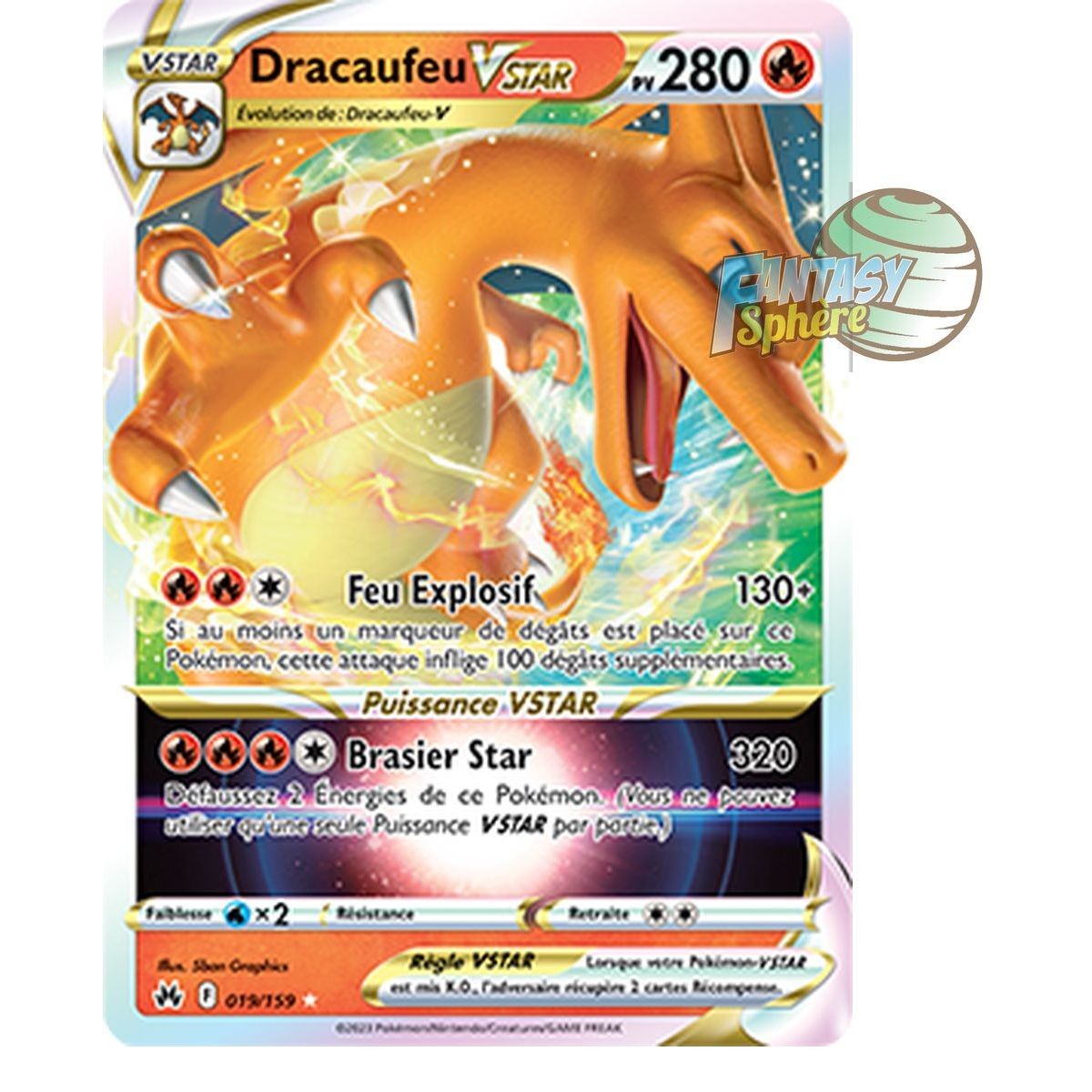 Dracaufeu VSTAR - Full Art Ultra Rare 19/159 - Epee et Bouclier 12.5 Zenith Supreme