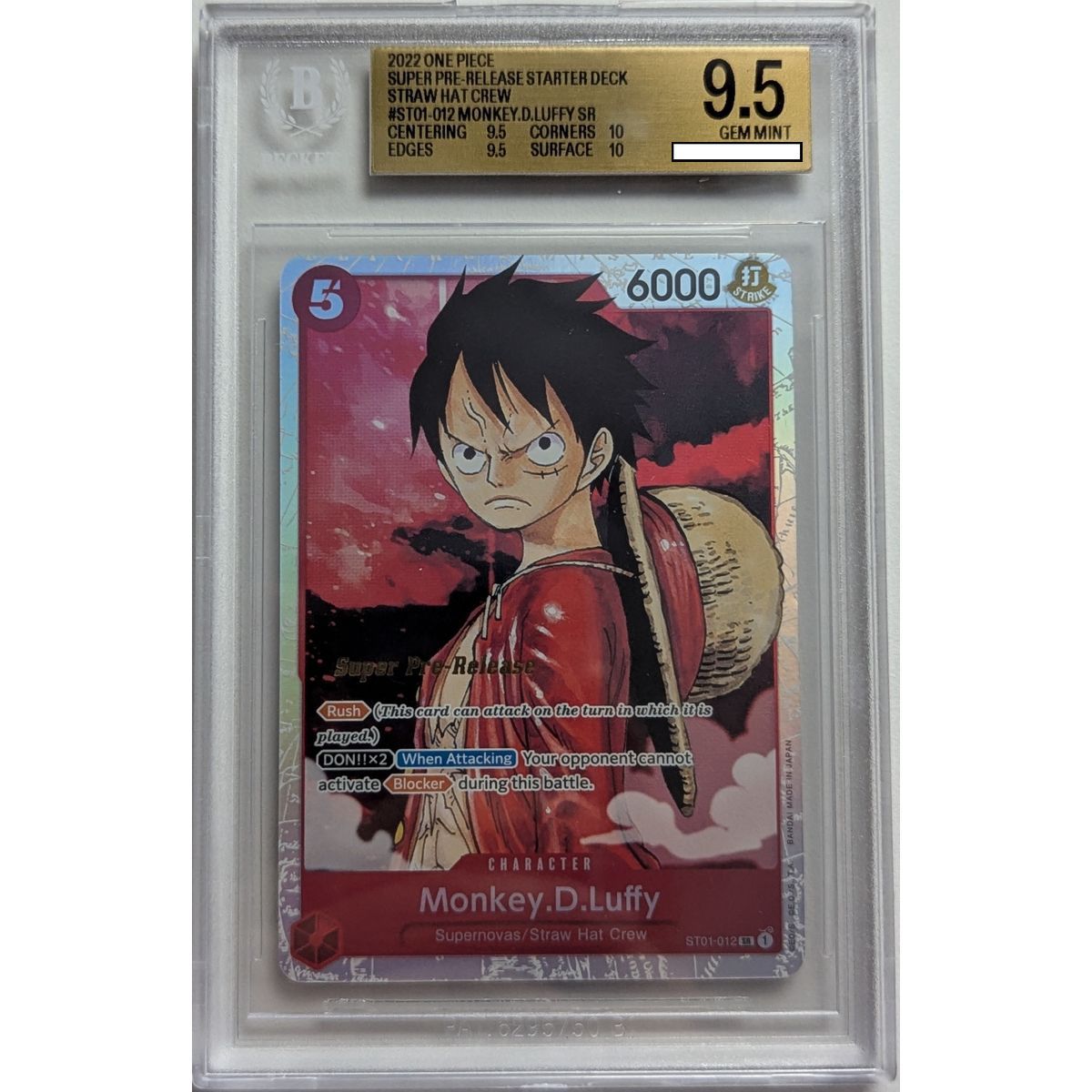 [BGS 9.5 - Gem Mint] - Carte Gradée - Monkey.D.Luffy ST01-012 - Super Pre-Release Starter Deck - 2022 - One Piece - Anglais