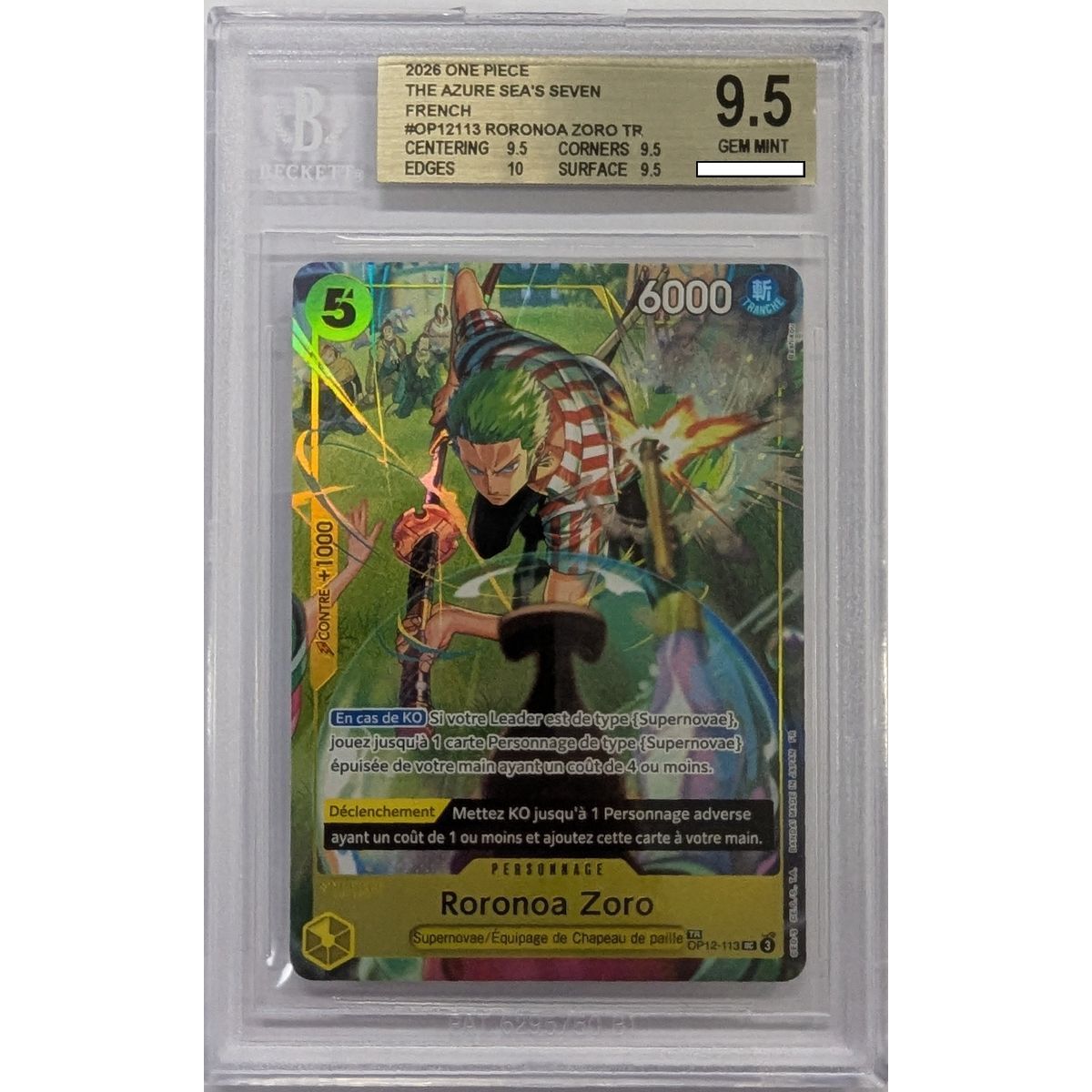 [BGS 9.5 - Gem Mint] - Carte Gradée - Roronoa Zoro (Treasure Rare) - OP14 The Azure Sea's Seven - 2026 - One Piece - Français