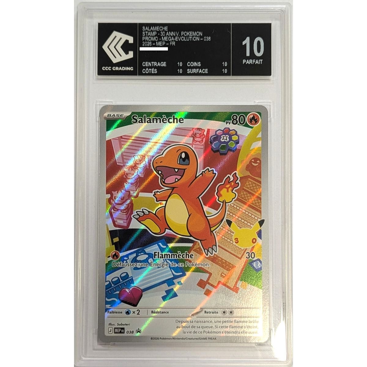 [CCC 10 - Parfait - Black Label] - Carte Gradée - Salamèche MEP 038 - Promo - 2026 - Pokémon - Français