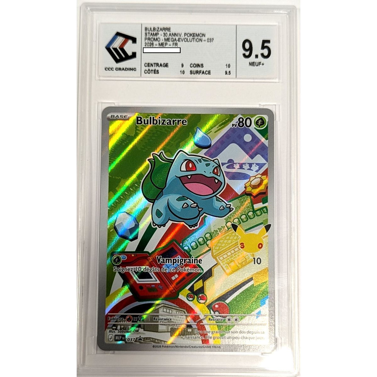 [CCC 9.5 - Neuf+] - Carte Gradée - Bulbizarre MEP 037 - Promo - 2026 - Pokémon - Français