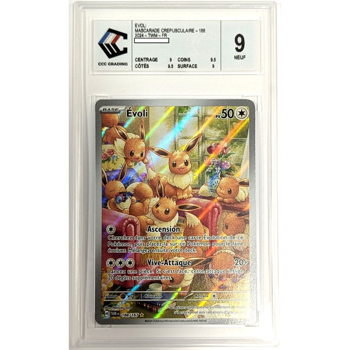 [CCC 9.5 - Neuf+] - Carte Gradée - Evoli 188/167 - Ecarlate & Violet : Mascarade Crépusculaire - 2024 - Pokémon - Français