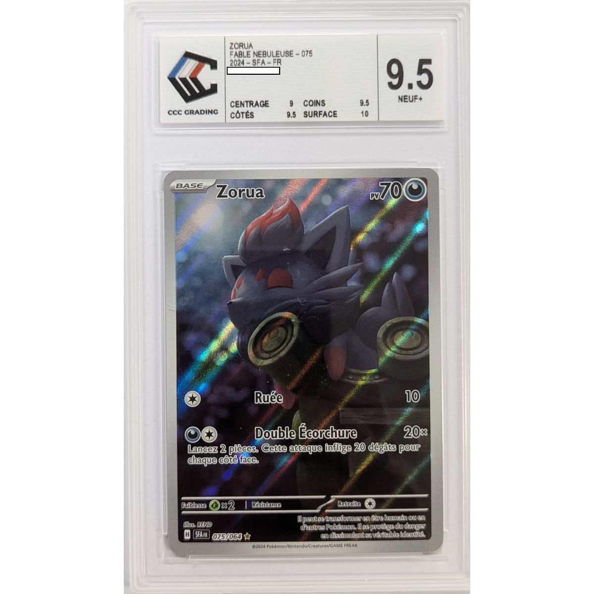 [CCC 9.5 - Neuf+] - Carte Gradée - Zorua 075/064 - Ecarlate & Violet : Fable Nébuleuse - 2024 - Pokémon - Français
