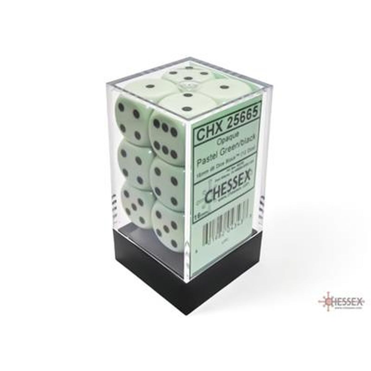 Chessex - Dice -Pastel Pastel Green/black - Set de 12 Dés de 6 - 16mm