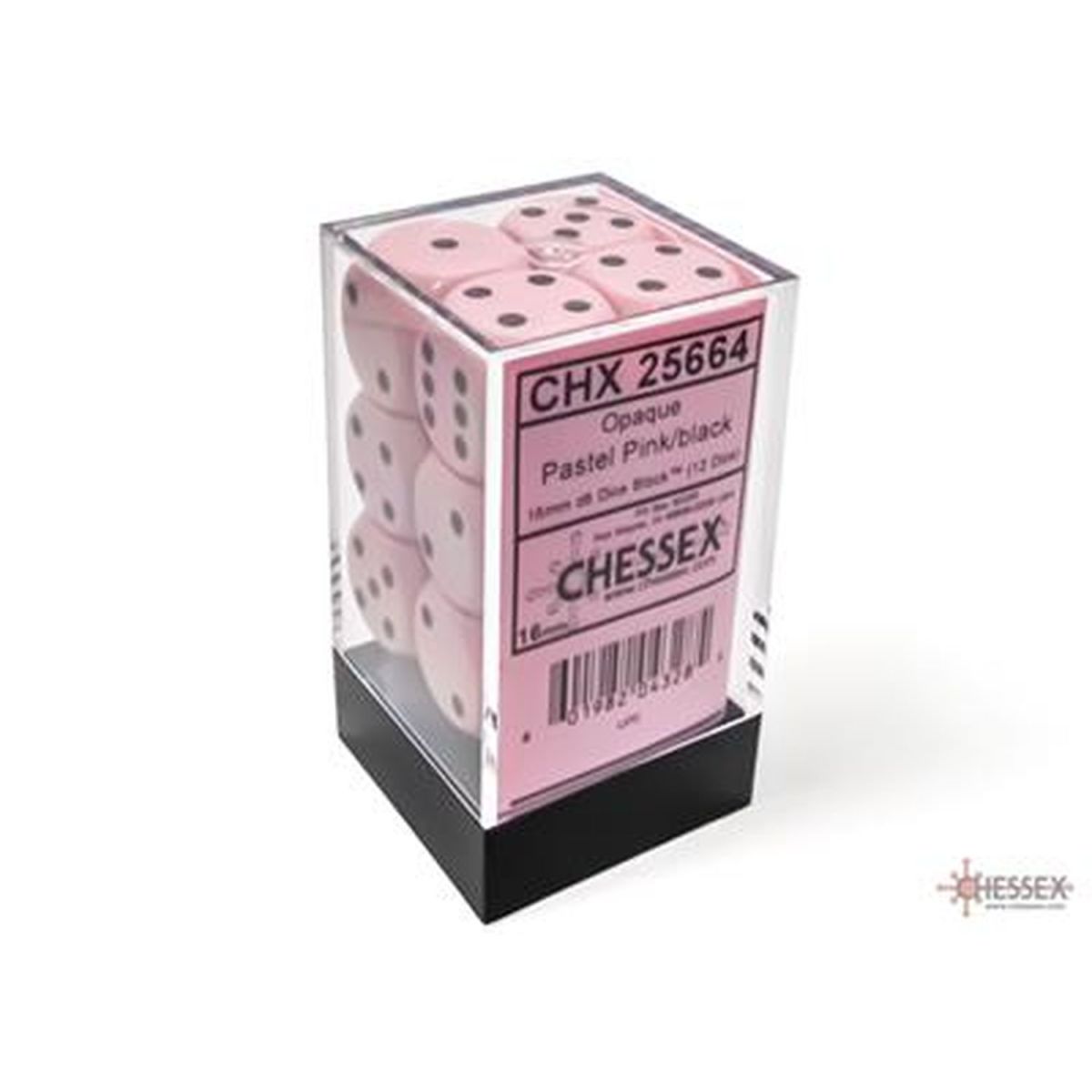 Chessex - Dice -Pastel Pastel Pink/black - Set de 12 Dés de 6 - 16mm