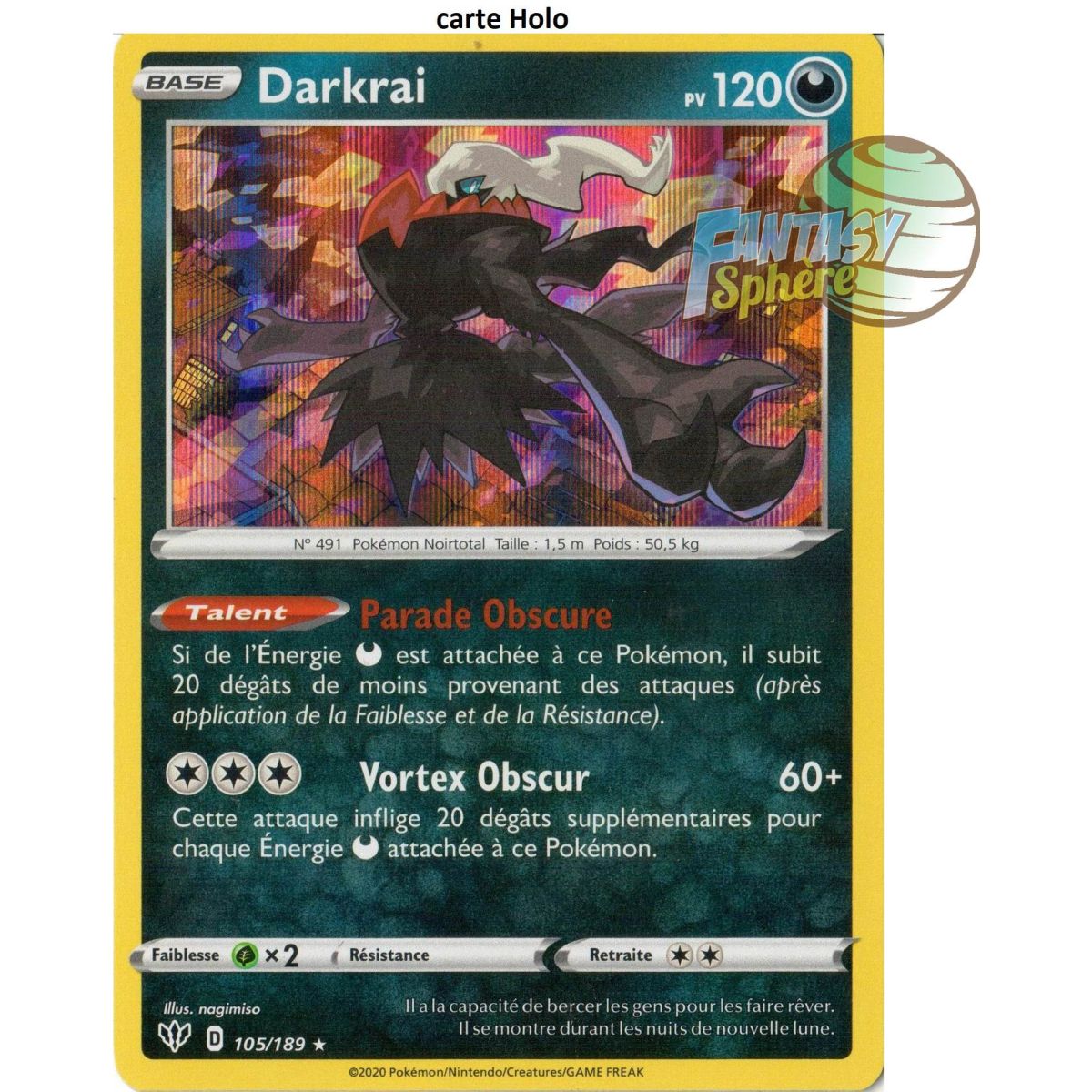 Darkrai - Holo Rare 105/189 - Epee et Bouclier 3 Ténèbres Embrasées