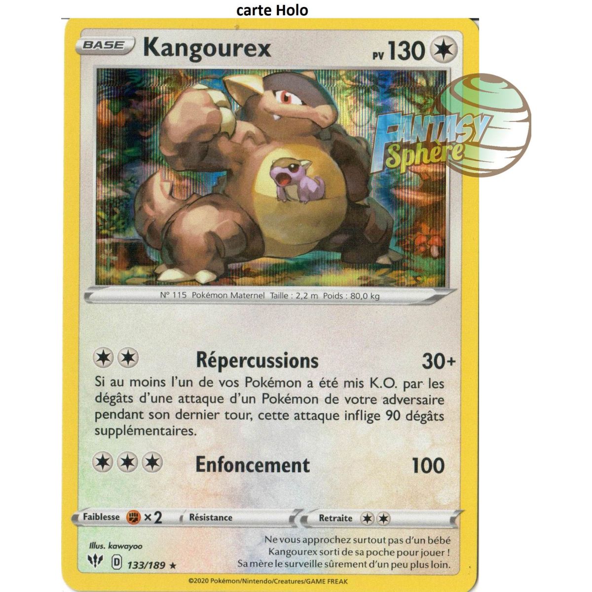Kangourex - Holo Rare 133/189 - Epee et Bouclier 3 Ténèbres Embrasées